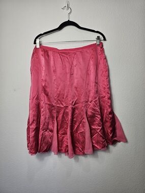 Feminine Pink Satin Y2K Flared Skirt